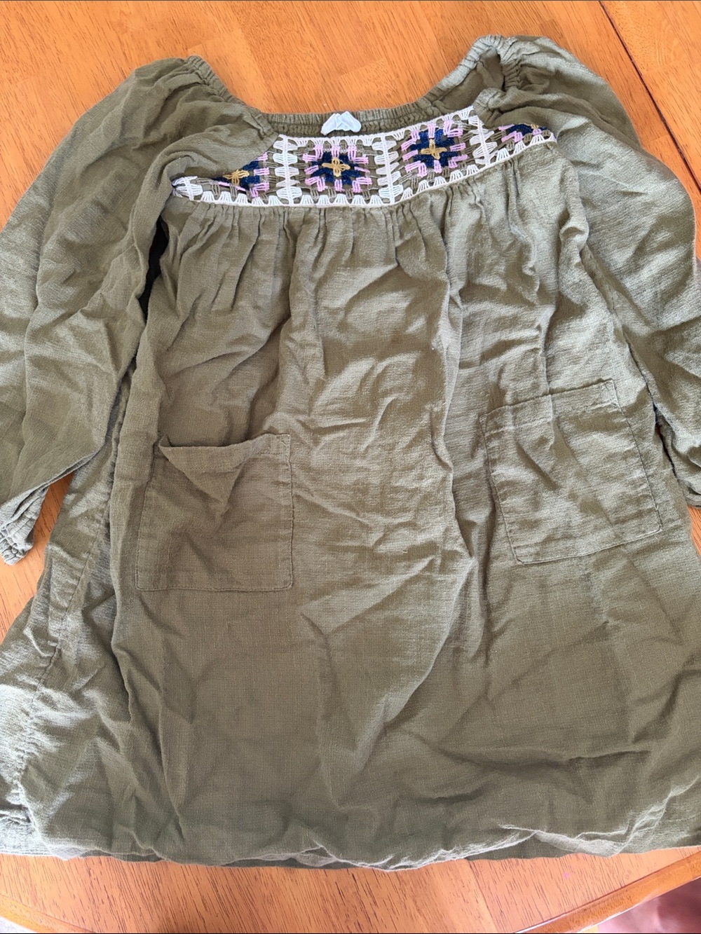 Fat Face Olive Green Embroidered Yoke Kids Dress